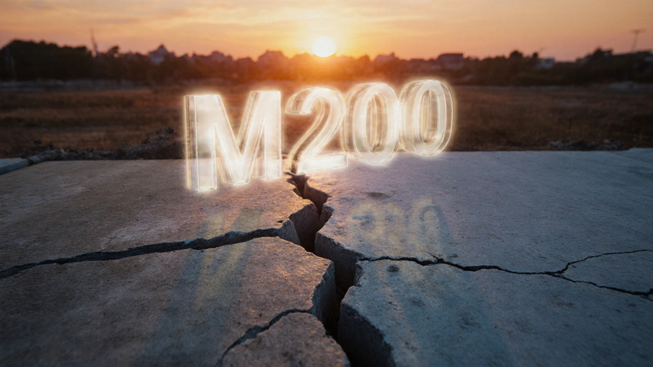 Трещина в фундаменте на фоне светящейся формулы правильного расчета бетона.