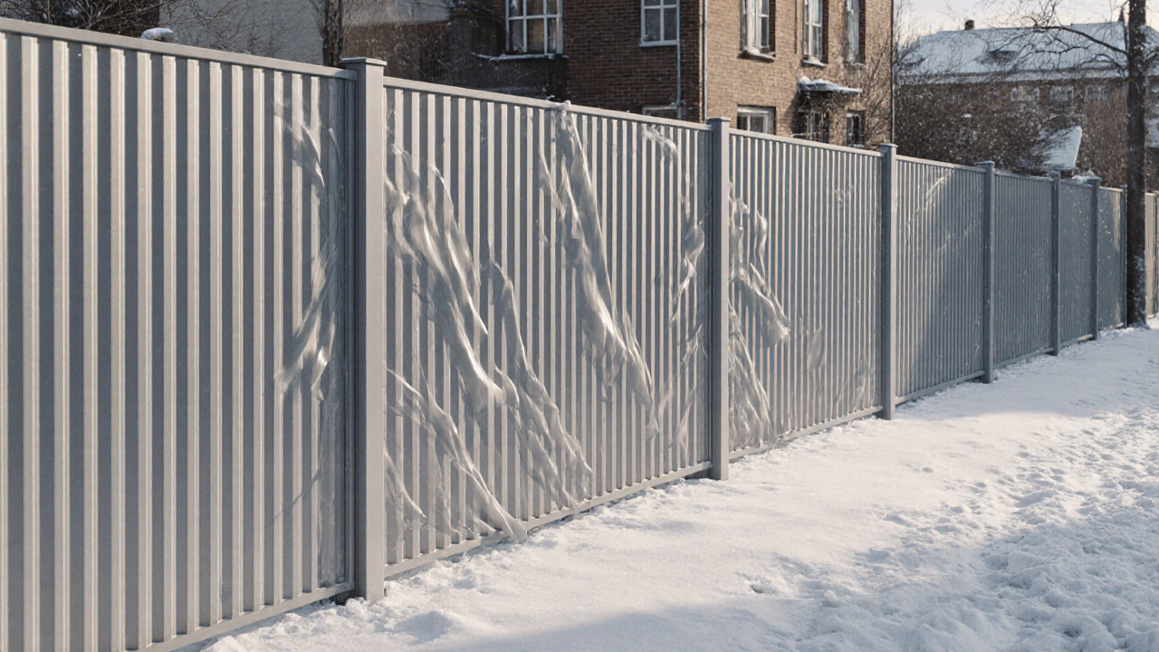 Забор из профлиста С8 с металлическими столбами в стиле современного частного дома в Санкт-Петербурге.