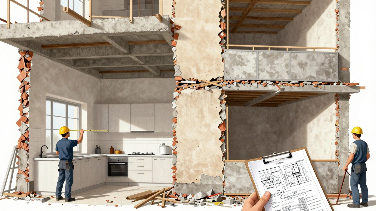 Снесена стена между кухней и гостиной — признак незаконной реконструкции в панельном доме.