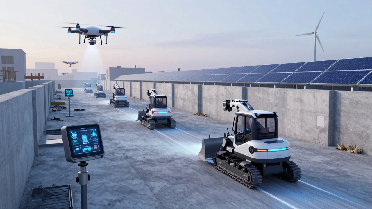 Роботизированные машины и дроны строят здание с помощью 3D-печати и GPS-навигации.