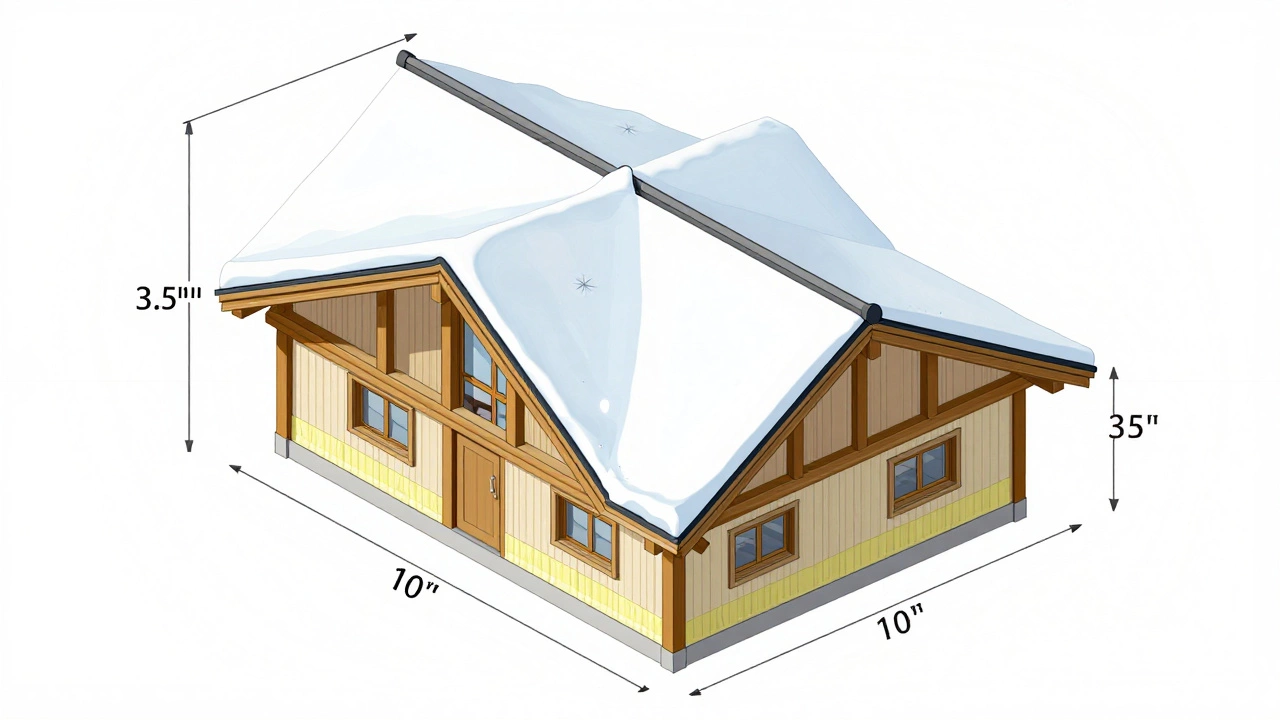 Схема двускатной крыши с обозначенными шириной, углом и высотой конька, вид сбоку.