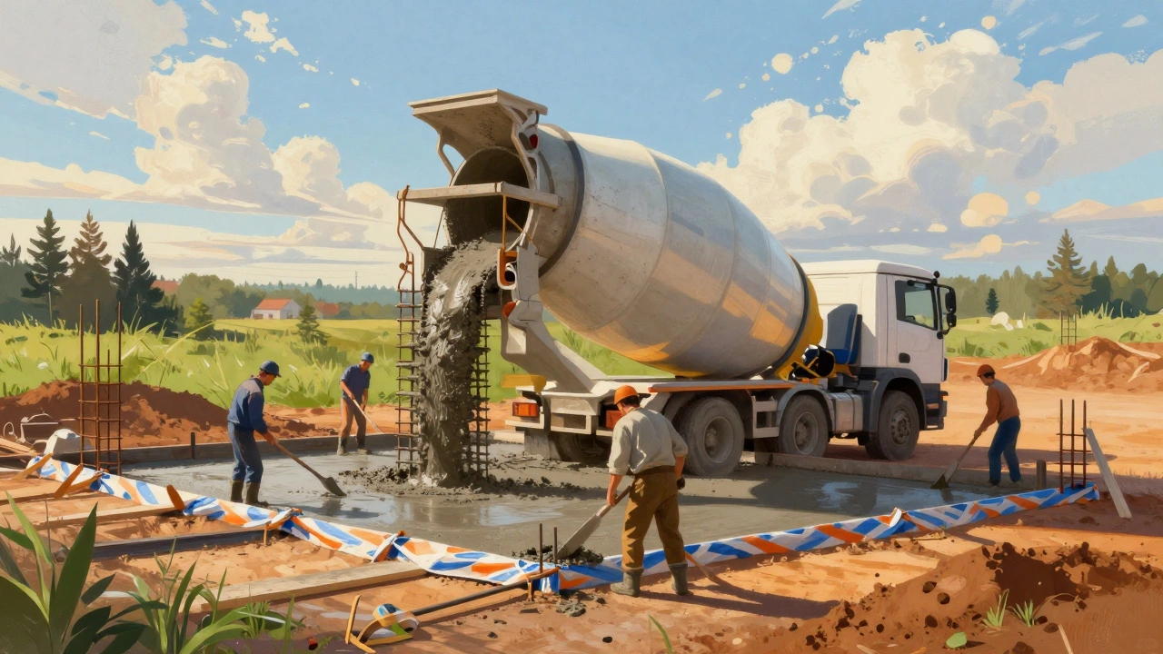 Летняя закладка фундамента под ясным небом