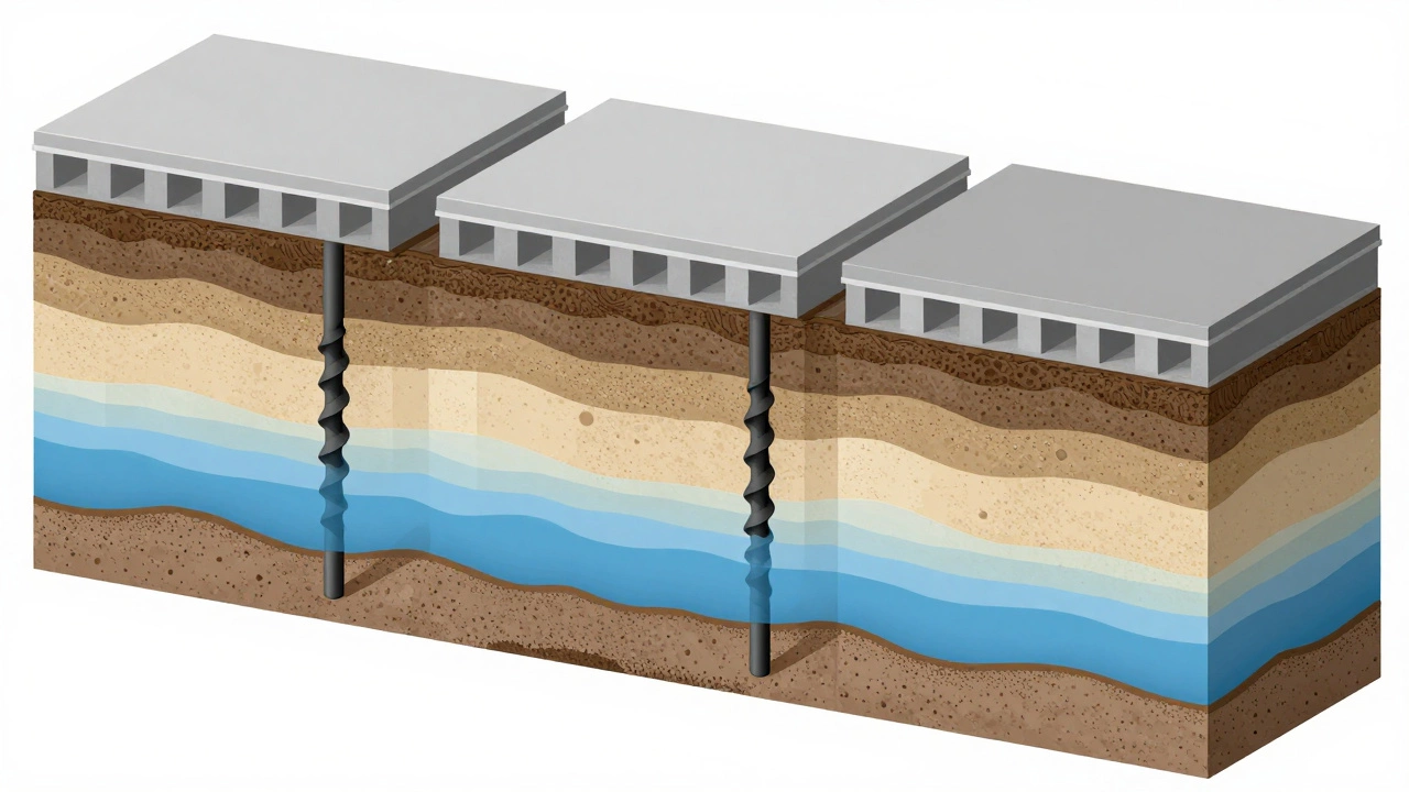 Схематичное изображение типов фундамента и грунтов