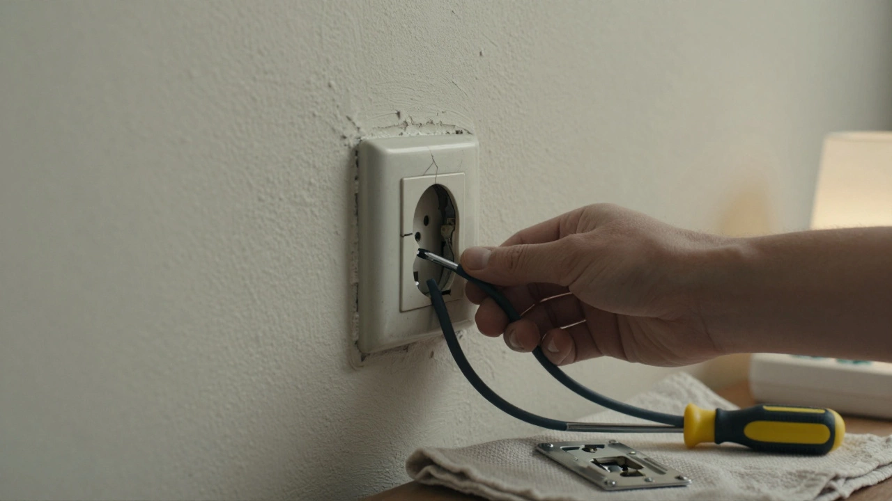 Замена старой розетки на стене в квартире в Санкт-Петербурге.